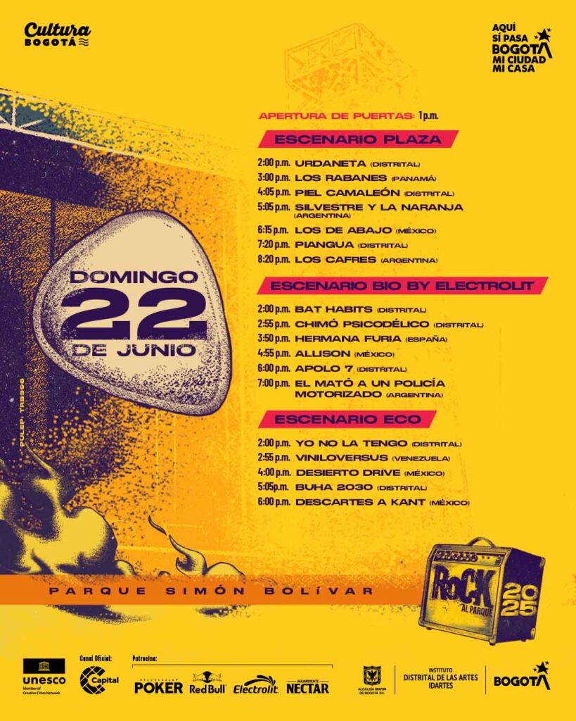 
Programación de Rock al Parque 2025, día 1. 