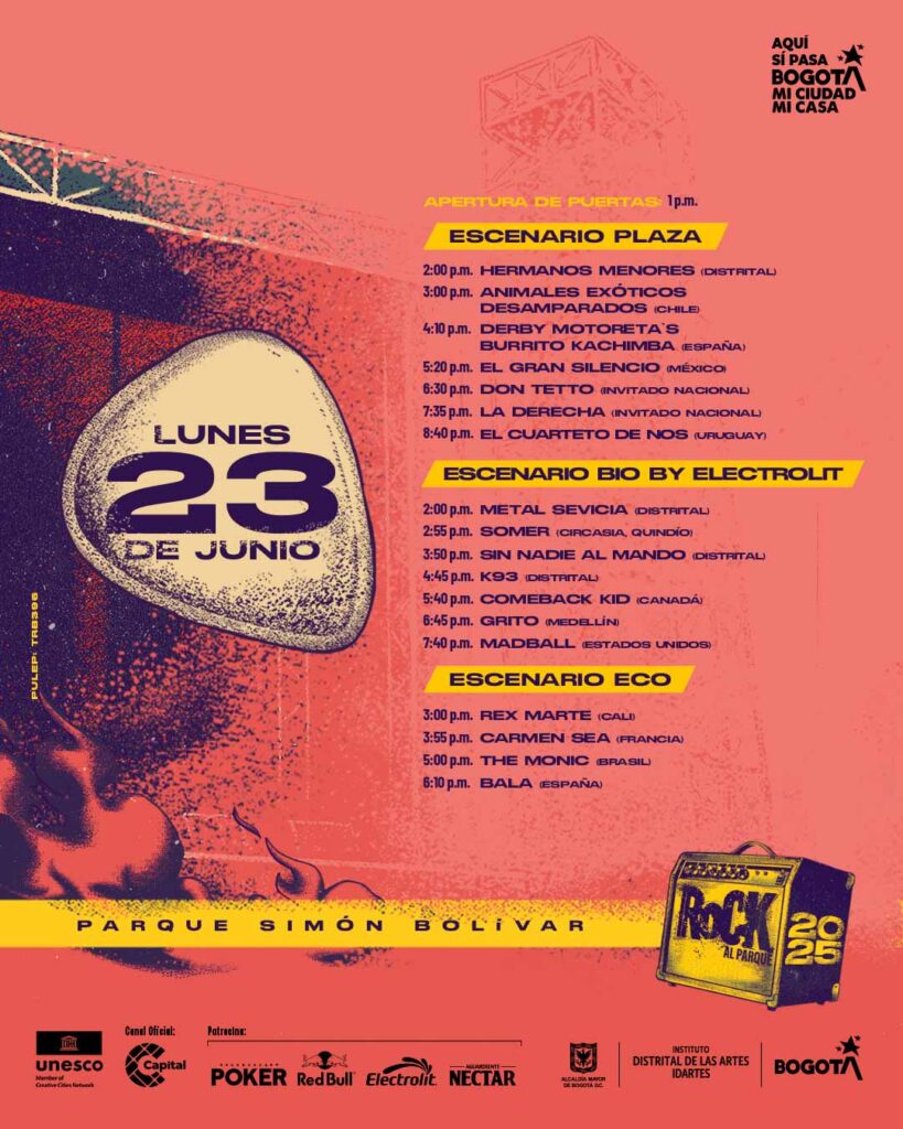 
Programación de Rock al Parque 2025, día 1. 